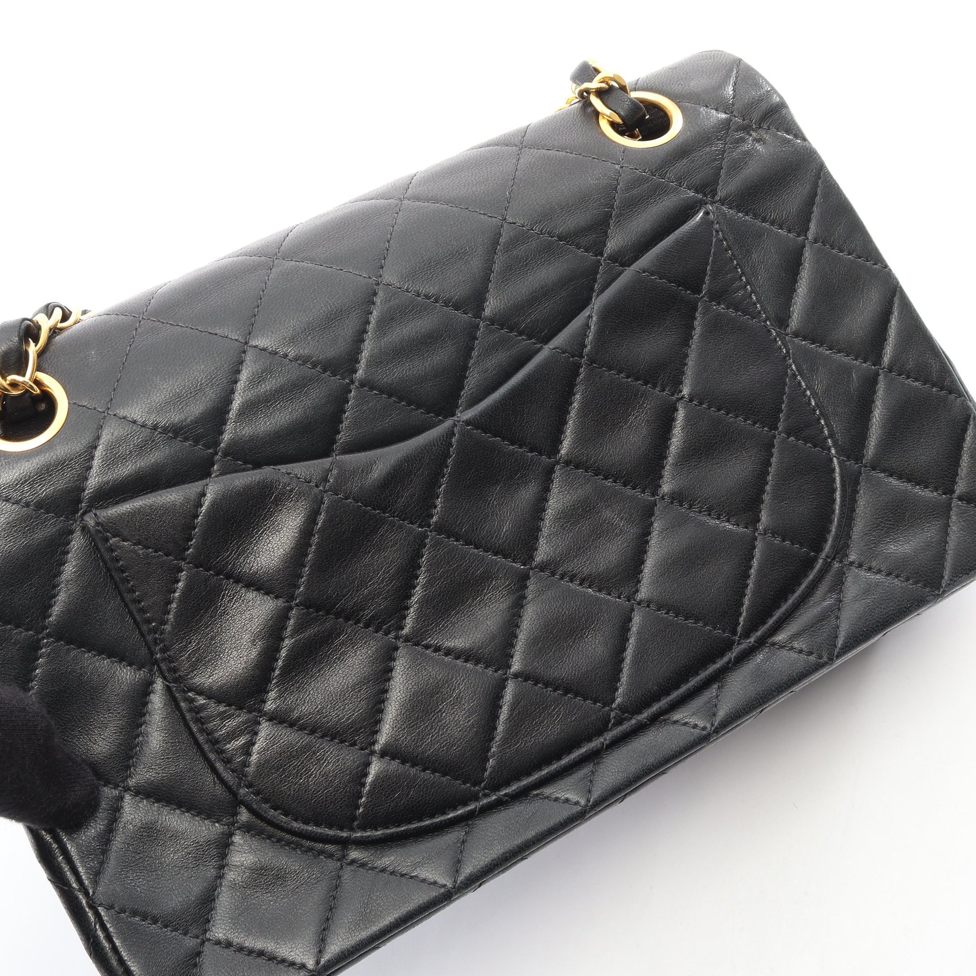 マトラッセ Wフラップ ヴィンテージ Wチェーンショルダーバッグ ラムスキン ブラック ゴールド金具 シャネル バッグ CHANEL