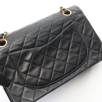 マトラッセ Wフラップ ヴィンテージ Wチェーンショルダーバッグ ラムスキン ブラック ゴールド金具 シャネル バッグ CHANEL