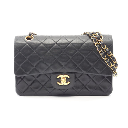 マトラッセ Wフラップ ヴィンテージ Wチェーンショルダーバッグ ラムスキン ブラック ゴールド金具 シャネル バッグ CHANEL