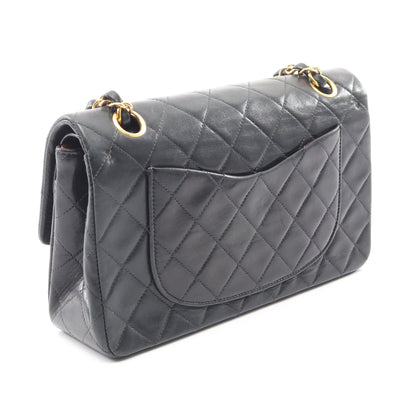 マトラッセ Wフラップ ヴィンテージ Wチェーンショルダーバッグ ラムスキン ブラック ゴールド金具 シャネル バッグ CHANEL