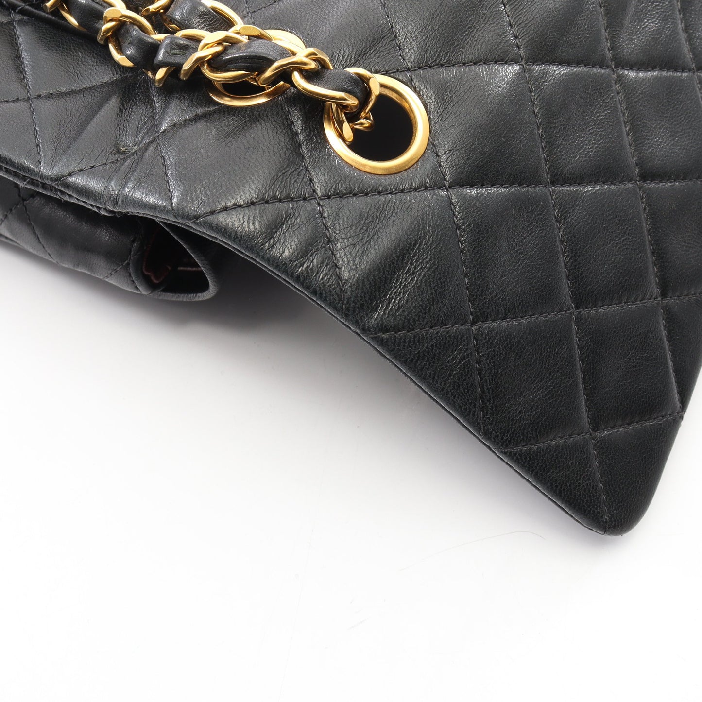 マトラッセ Wフラップ ヴィンテージ Wチェーンショルダーバッグ ラムスキン ブラック ゴールド金具 シャネル バッグ CHANEL