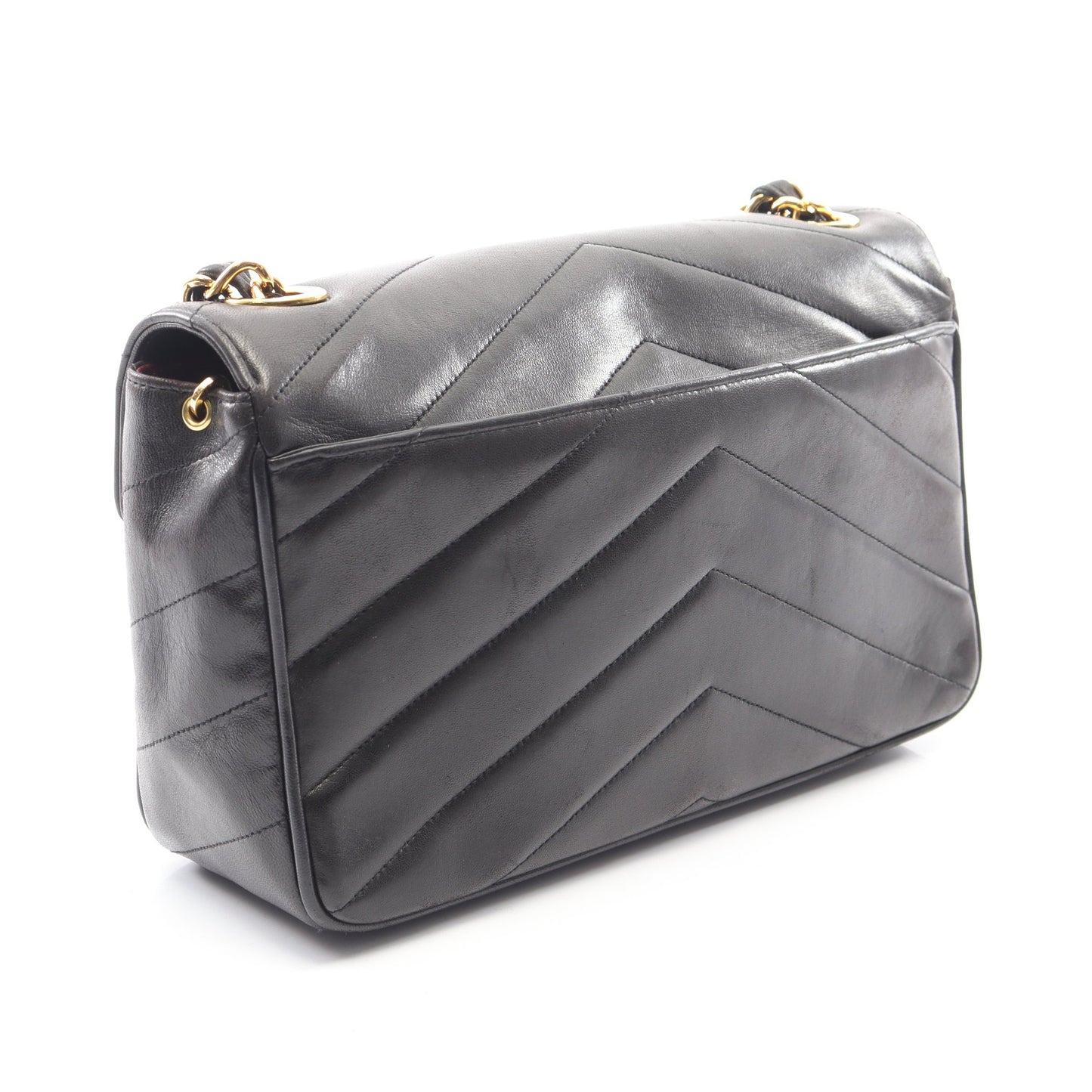 Vステッチ チェーンショルダーバッグ ラムスキン ブラック ゴールド金具 シャネル バッグ CHANEL