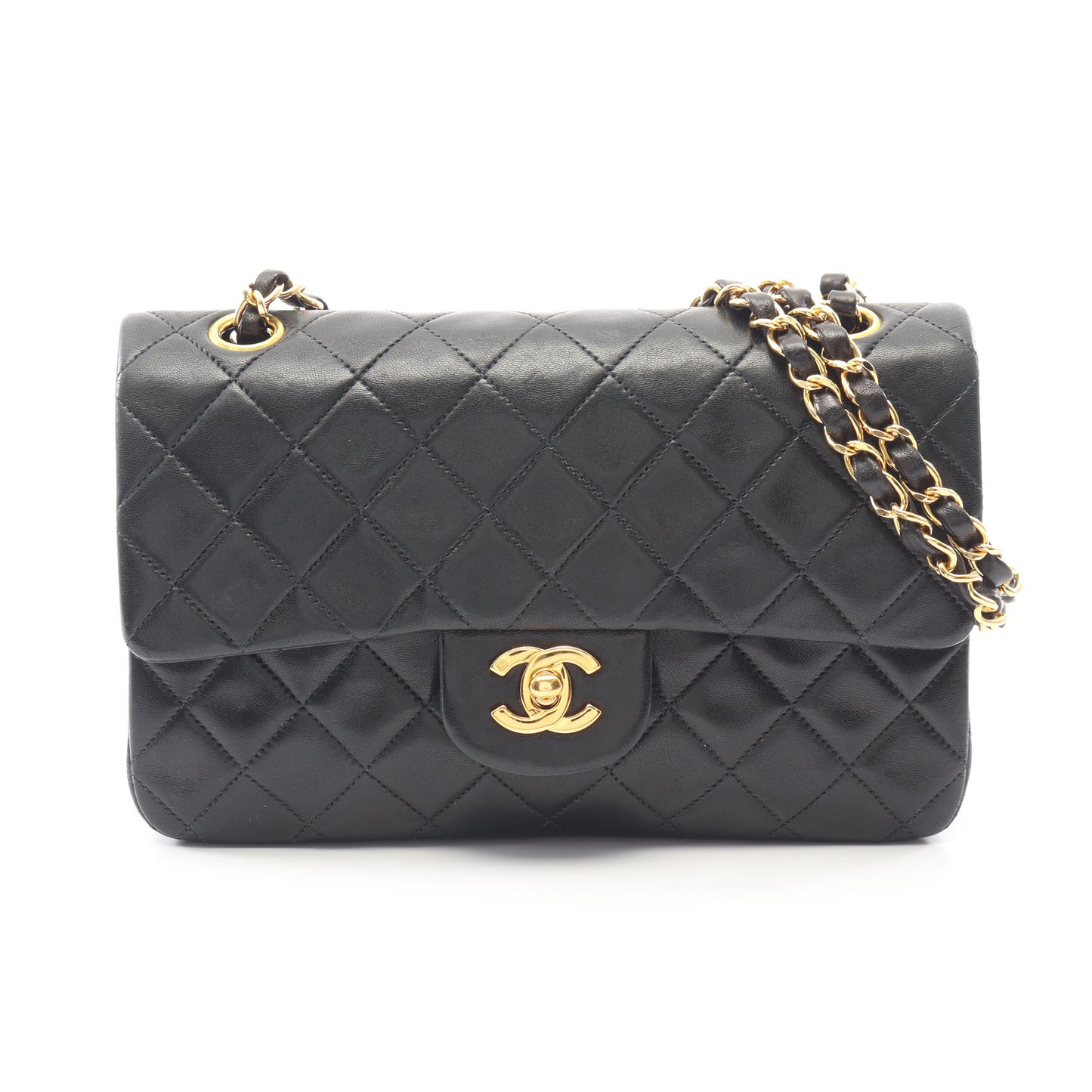 マトラッセ Wフラップ Wチェーンショルダーバッグ ラムスキン ブラック ゴールド金具 シャネル バッグ CHANEL