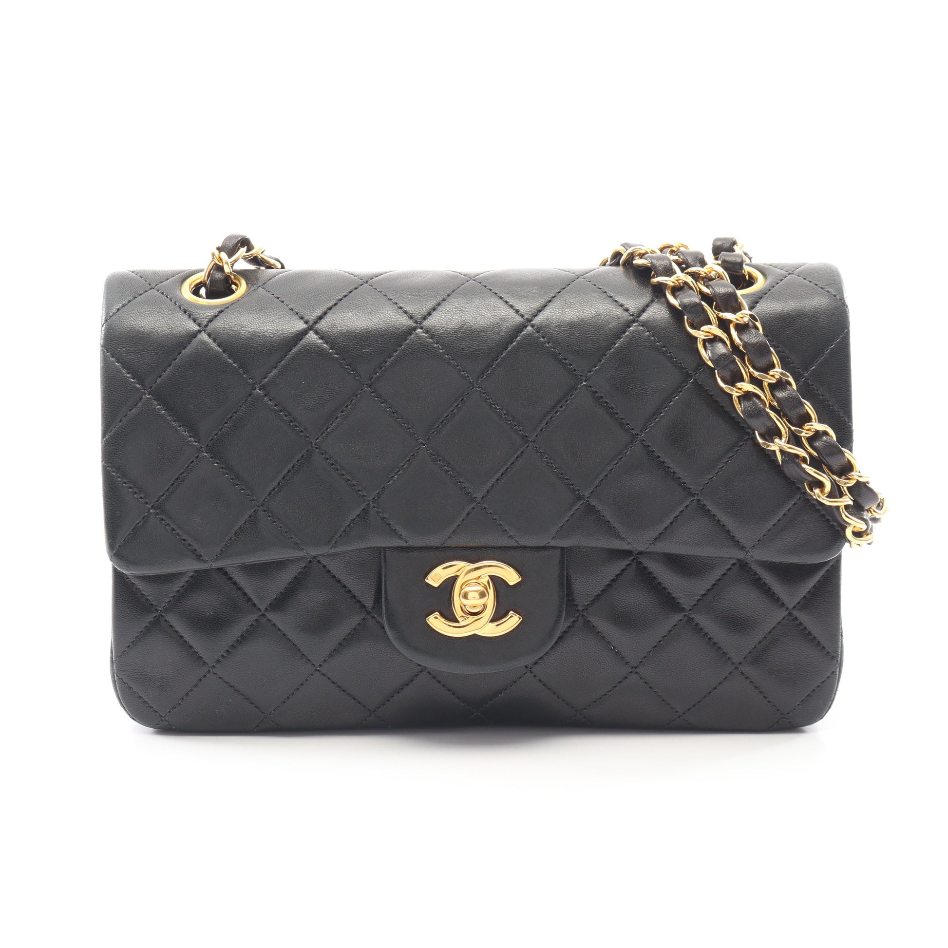 マトラッセ Wフラップ Wチェーンショルダーバッグ ラムスキン ブラック ゴールド金具 シャネル バッグ CHANEL