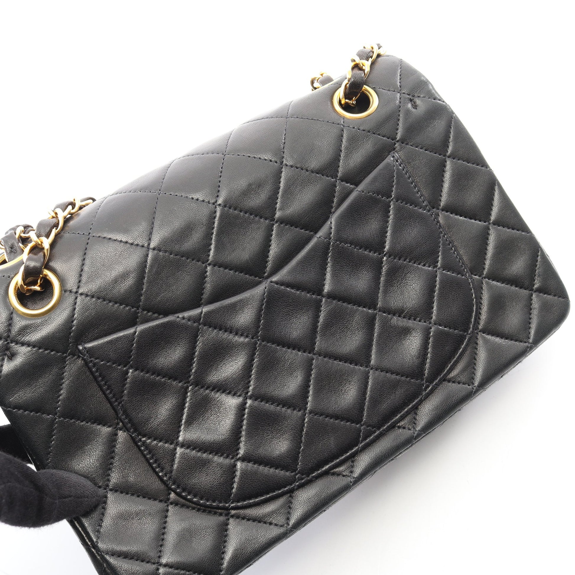 マトラッセ Wフラップ Wチェーンショルダーバッグ ラムスキン ブラック ゴールド金具 シャネル バッグ CHANEL