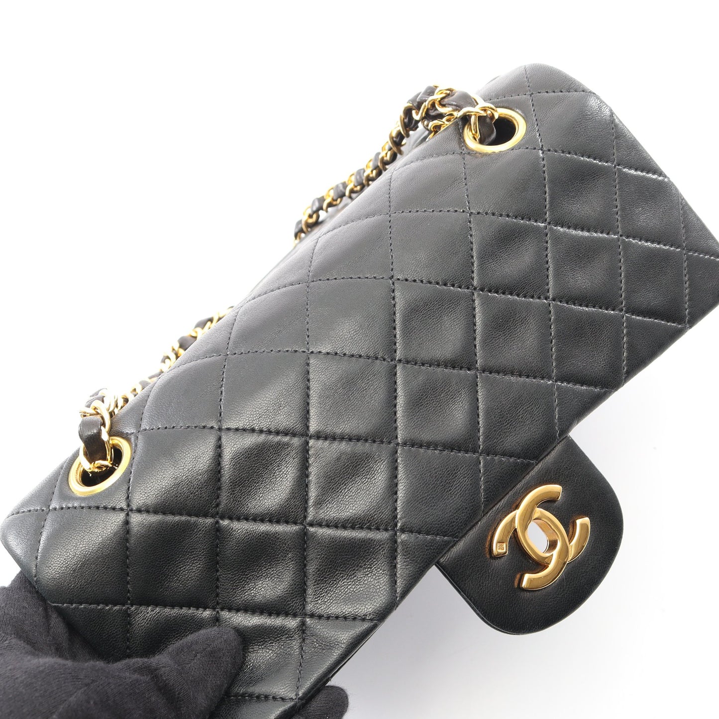 マトラッセ Wフラップ Wチェーンショルダーバッグ ラムスキン ブラック ゴールド金具 シャネル バッグ CHANEL