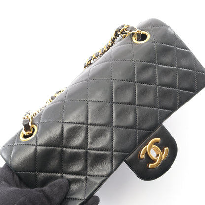 マトラッセ Wフラップ Wチェーンショルダーバッグ ラムスキン ブラック ゴールド金具 シャネル バッグ CHANEL