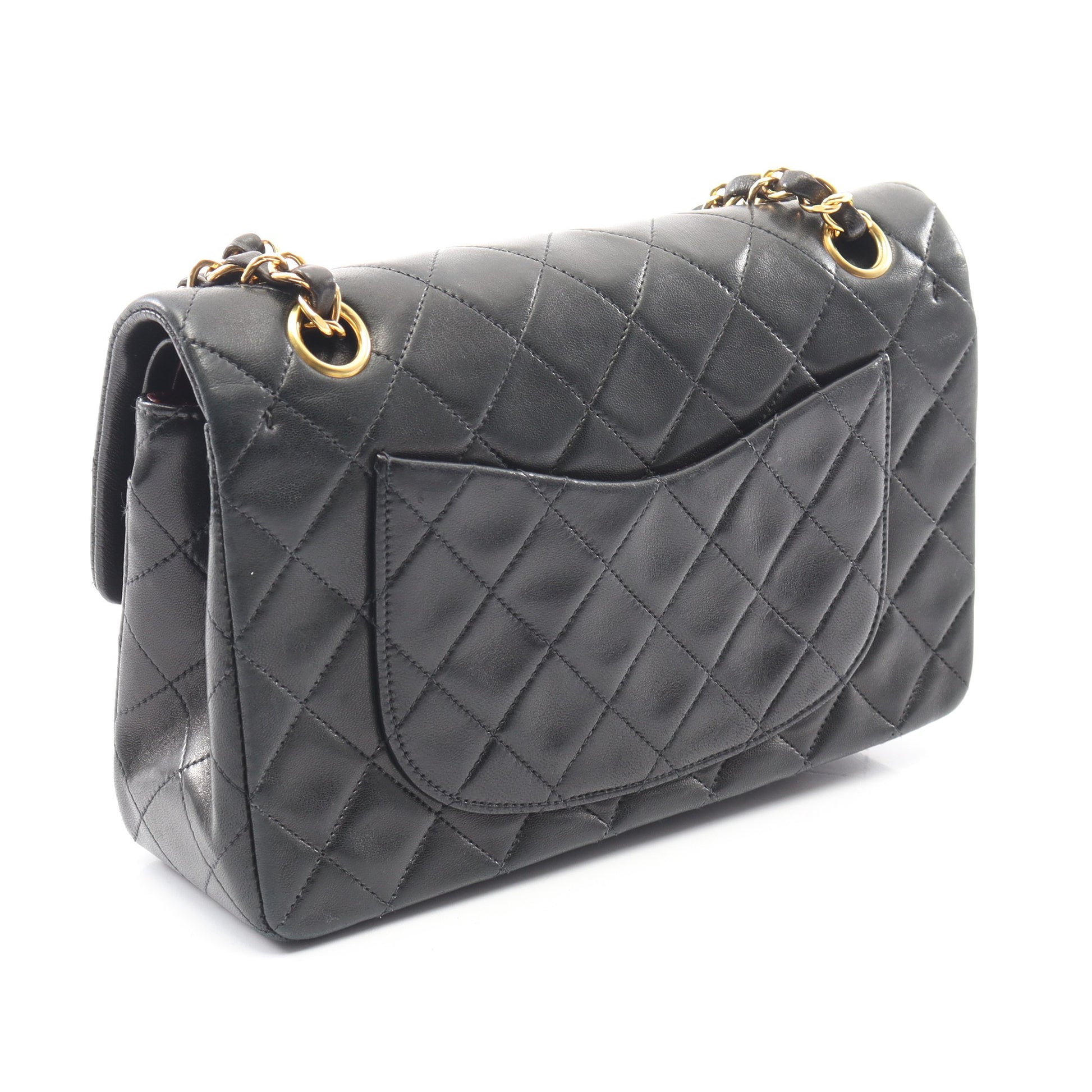 マトラッセ Wフラップ Wチェーンショルダーバッグ ラムスキン ブラック ゴールド金具 シャネル バッグ CHANEL
