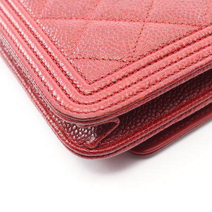 ボーイシャネル マトラッセ チェーンウォレット キャビアスキン レッド シルバー金具 シャネル バッグ CHANEL