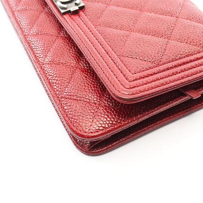 ボーイシャネル マトラッセ チェーンウォレット キャビアスキン レッド シルバー金具 シャネル バッグ CHANEL