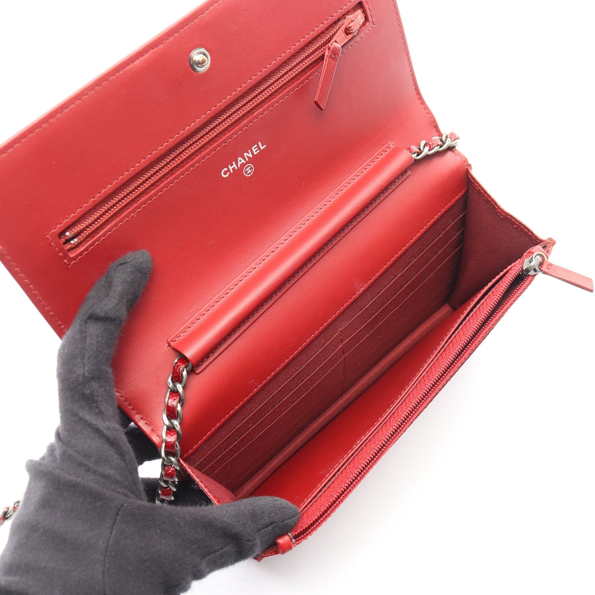 ボーイシャネル マトラッセ チェーンウォレット キャビアスキン レッド シルバー金具 シャネル バッグ CHANEL