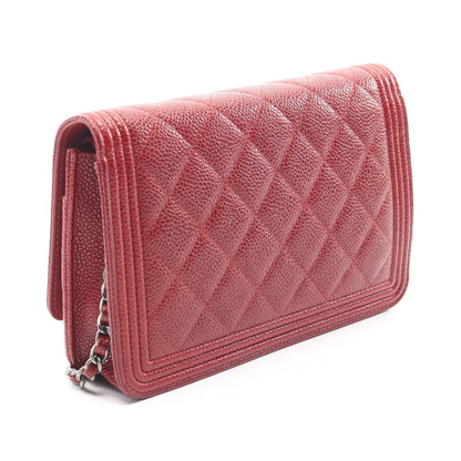ボーイシャネル マトラッセ チェーンウォレット キャビアスキン レッド シルバー金具 シャネル バッグ CHANEL