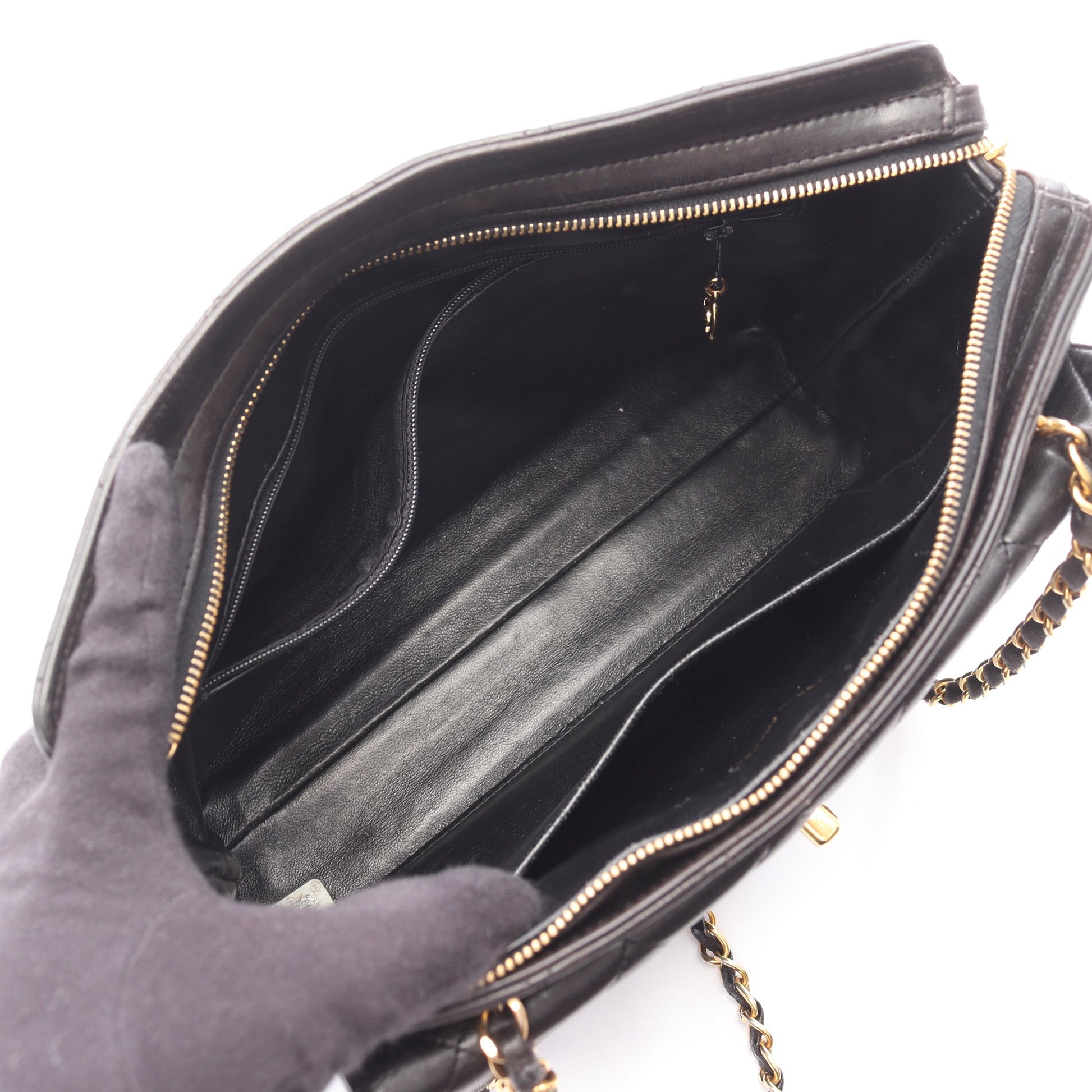 マトラッセ ショルダートート チェーンショルダーバッグ チェーントートバッグ ラムスキン ブラック ゴールド金具 シャネル バッグ CHANEL