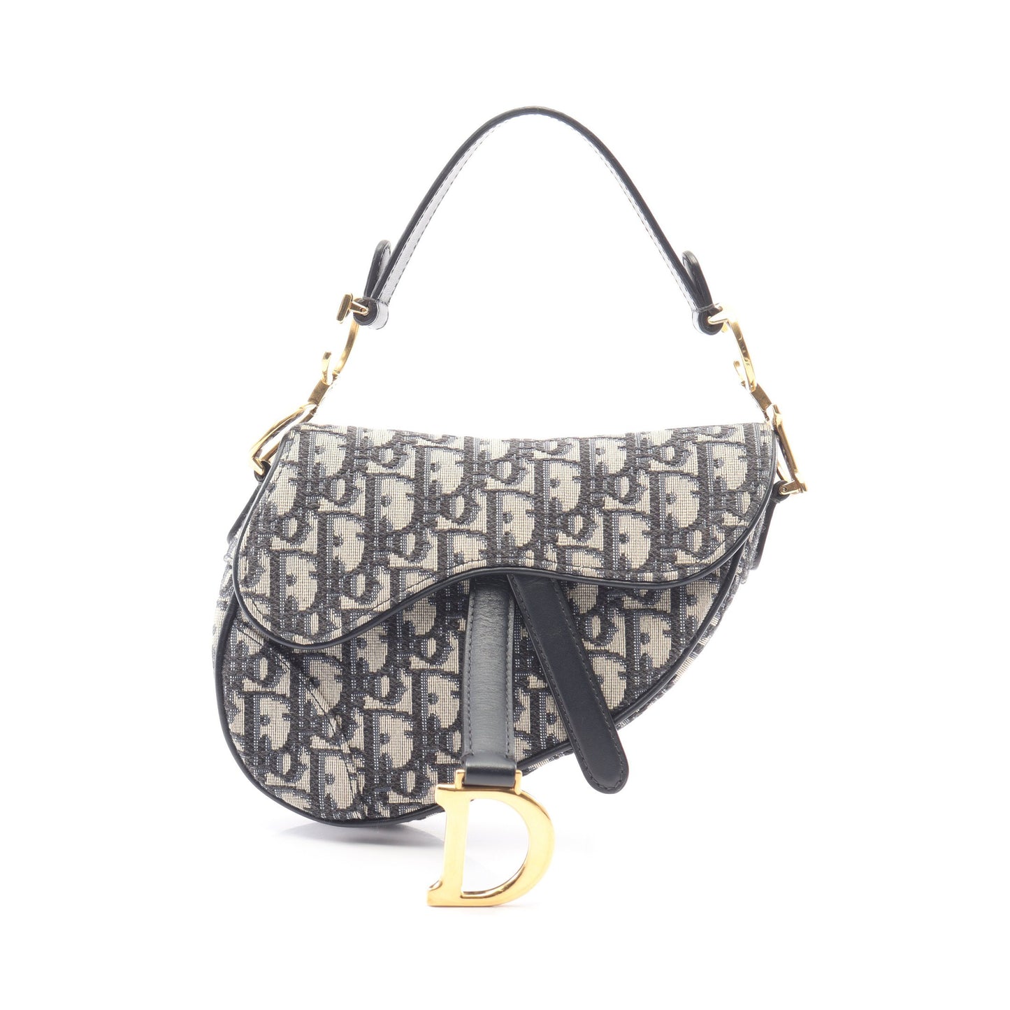 サドルバッグ ミニ オブリークジャカード ハンドバッグ キャンバス レザー ネイビー クリスチャンディオール バッグ Christian Dior