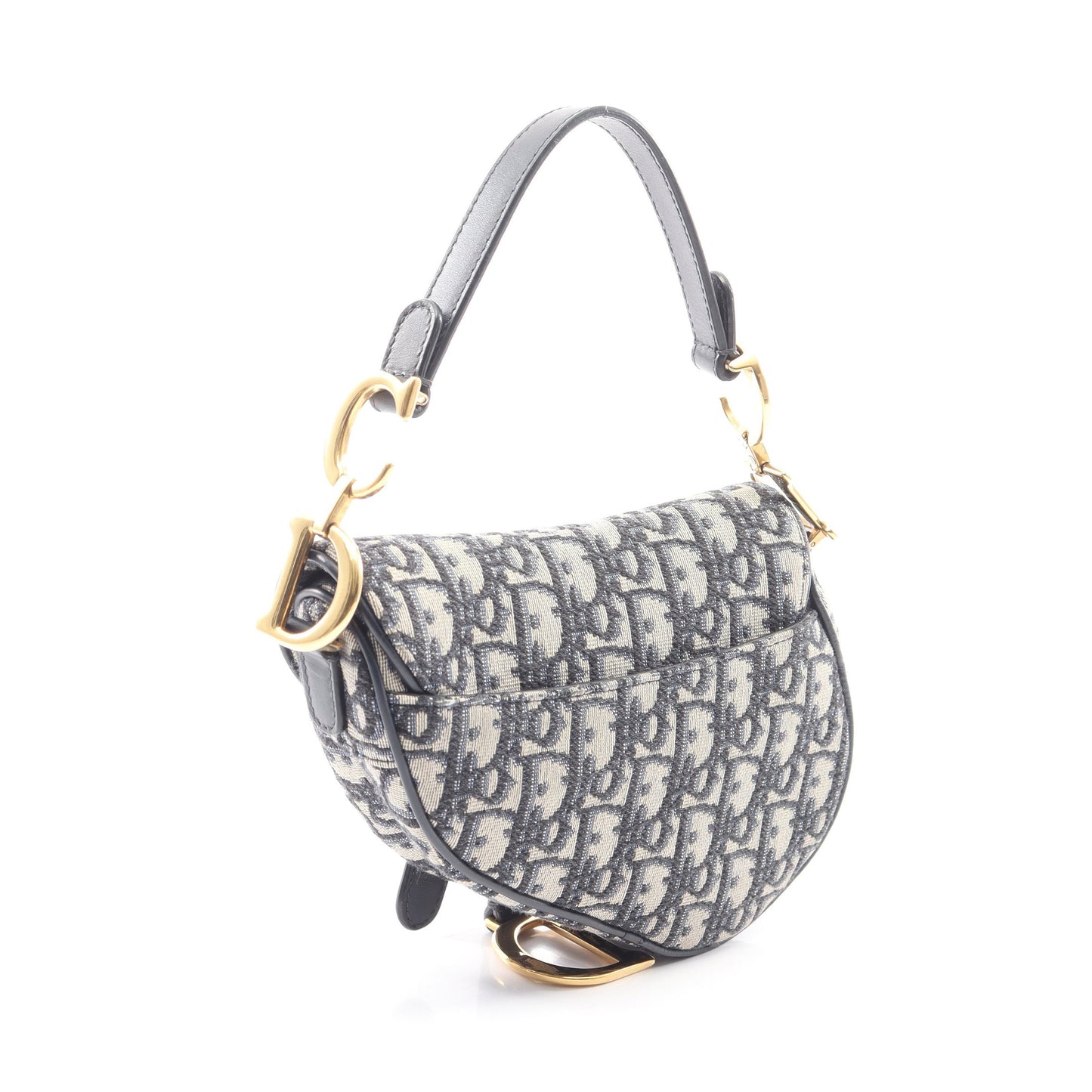 サドルバッグ ミニ オブリークジャカード ハンドバッグ キャンバス レザー ネイビー クリスチャンディオール バッグ Christian Dior