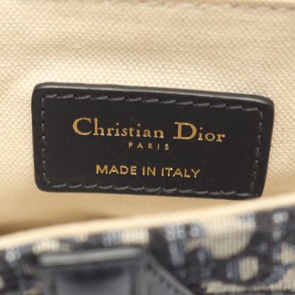 サドルバッグ ミニ オブリークジャカード ハンドバッグ キャンバス レザー ネイビー クリスチャンディオール バッグ Christian Dior