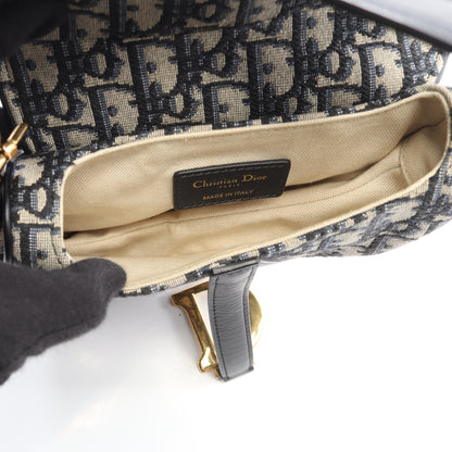 サドルバッグ ミニ オブリークジャカード ハンドバッグ キャンバス レザー ネイビー クリスチャンディオール バッグ Christian Dior