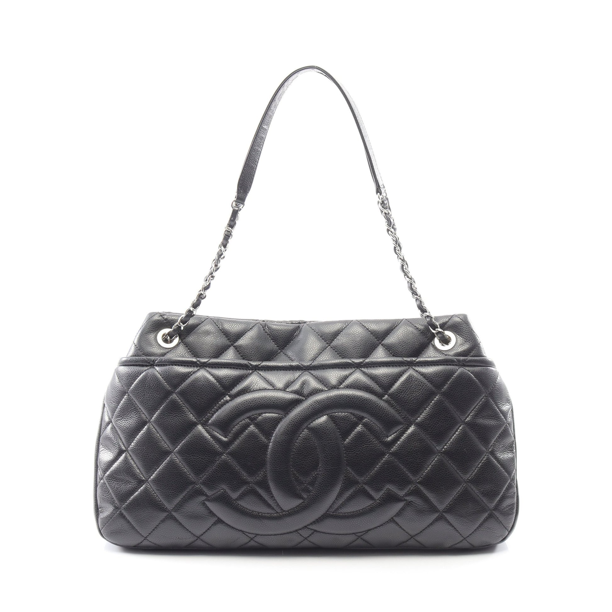 マトラッセ チェーンショルダーバッグ チェーントートバッグ キャビアスキン ブラック シルバー金具 シャネル バッグ CHANEL