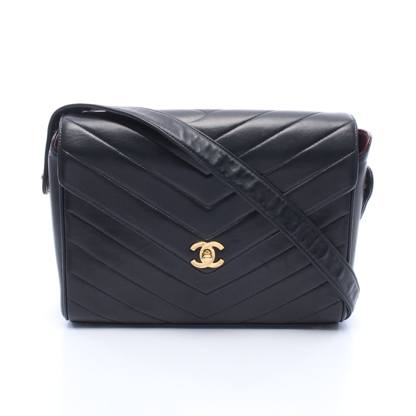 シェブロン Vステッチ ショルダーバッグ ラムスキン ブラック ゴールド金具 シャネル バッグ CHANEL
