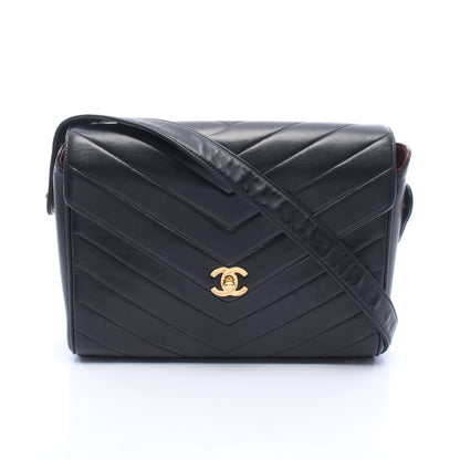 シェブロン Vステッチ ショルダーバッグ ラムスキン ブラック ゴールド金具 シャネル バッグ CHANEL