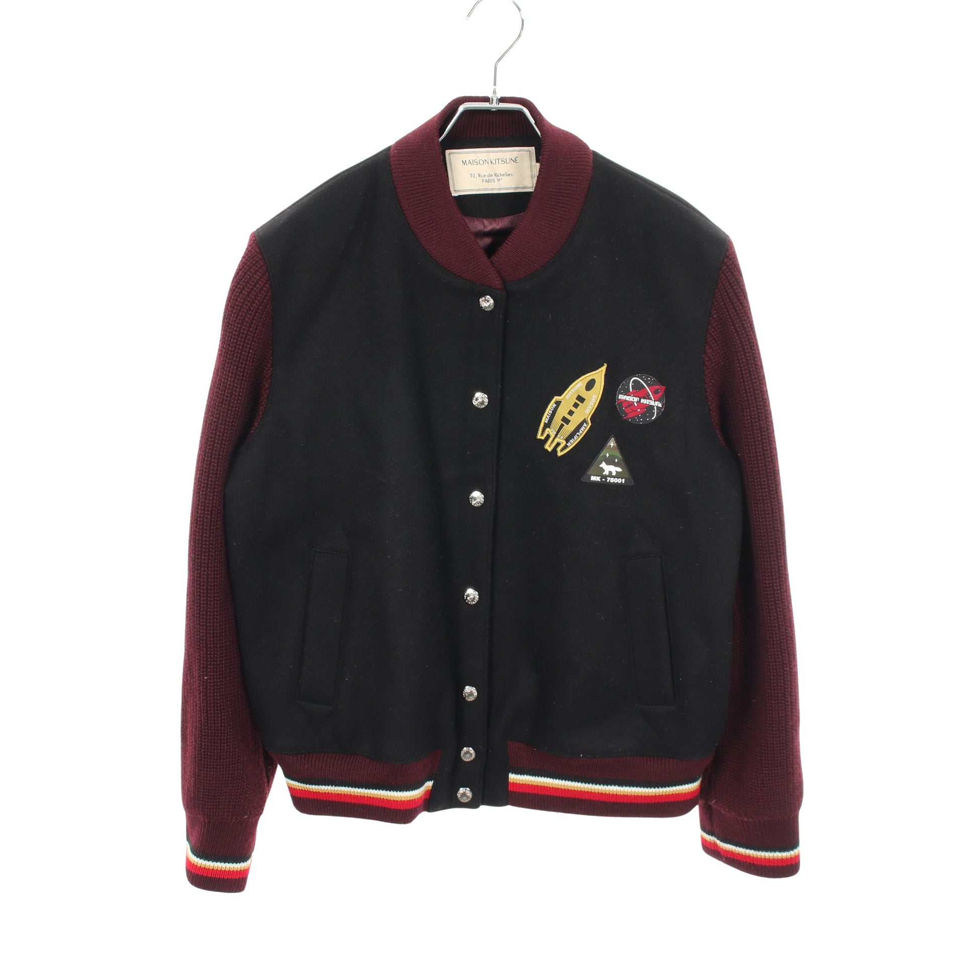 ロゴワッペン ニット切替 スタジャン ウール ブラック ボルドー メゾンキツネ アウター MAISON KITSUNE