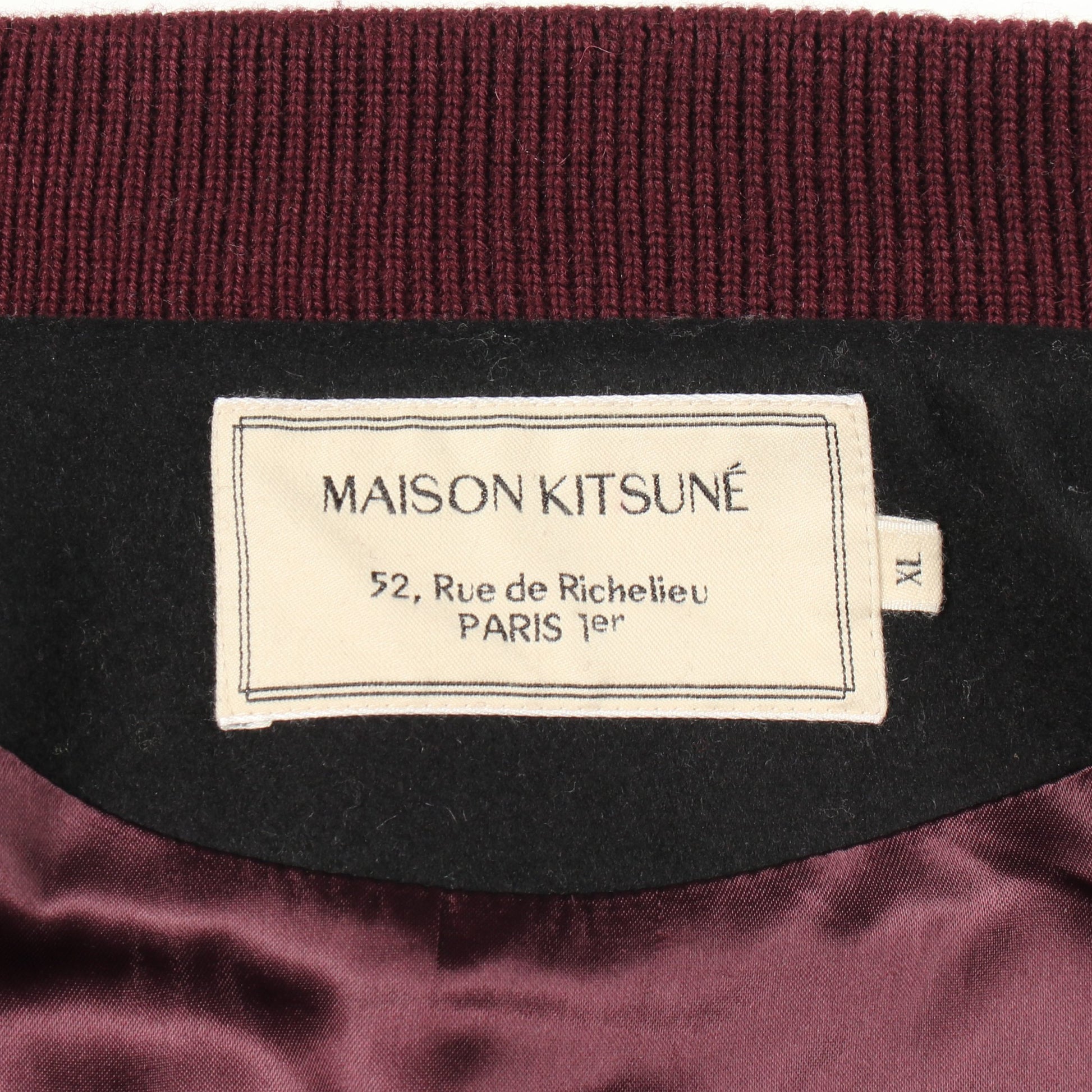 ロゴワッペン ニット切替 スタジャン ウール ブラック ボルドー メゾンキツネ アウター MAISON KITSUNE