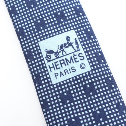 H総柄 ネクタイ シルク ネイビー ライトブルー エルメス 財布・小物 HERMES