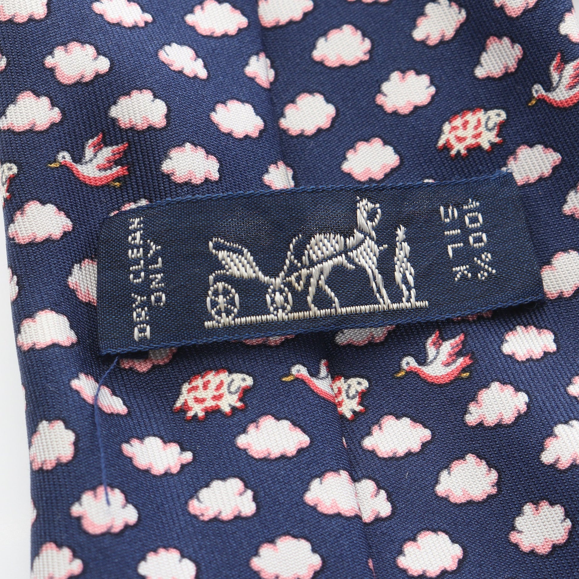 総柄 雲 羊 鳥 ネクタイ シルク ネイビー ホワイト ピンク エルメス 財布・小物 HERMES