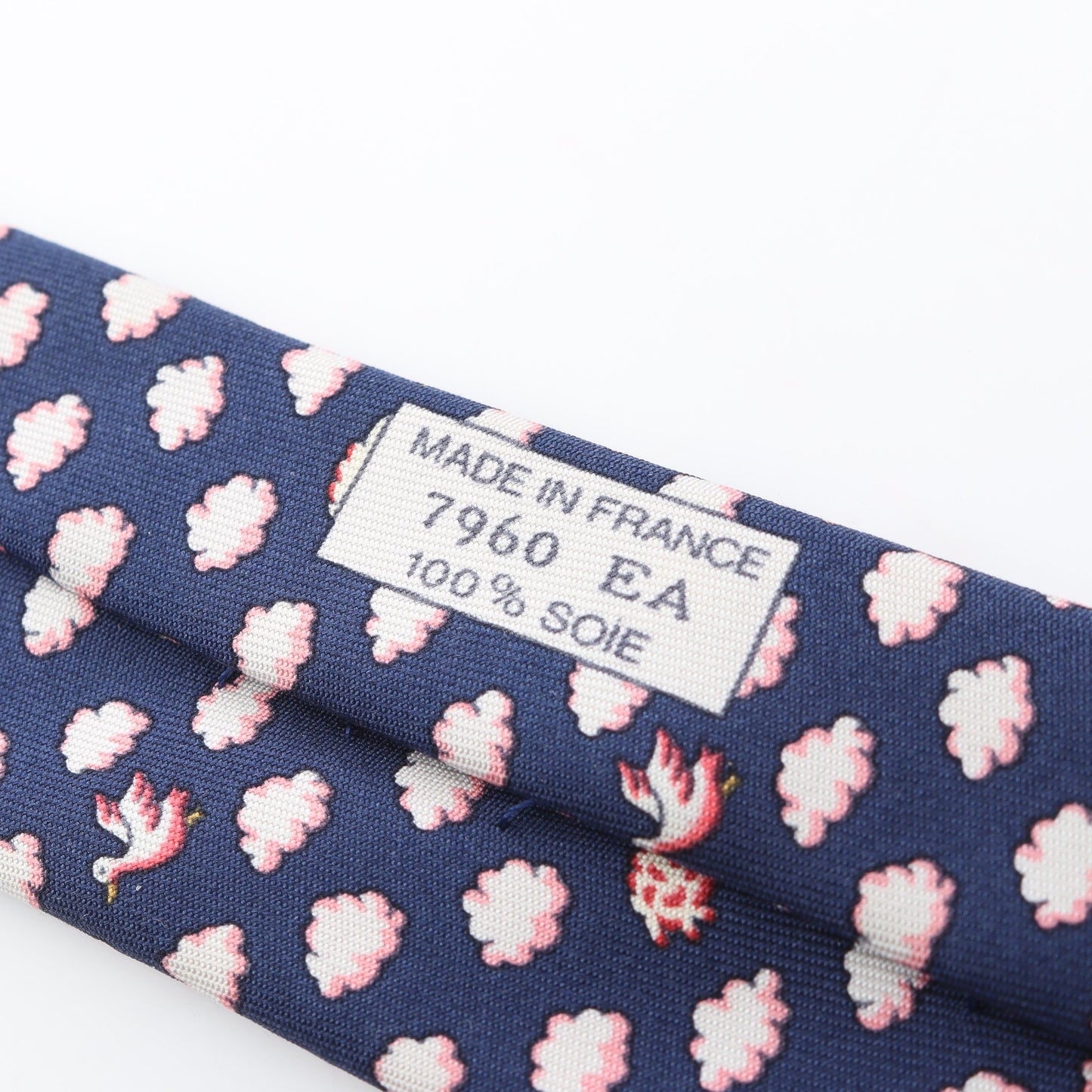 総柄 雲 羊 鳥 ネクタイ シルク ネイビー ホワイト ピンク エルメス 財布・小物 HERMES