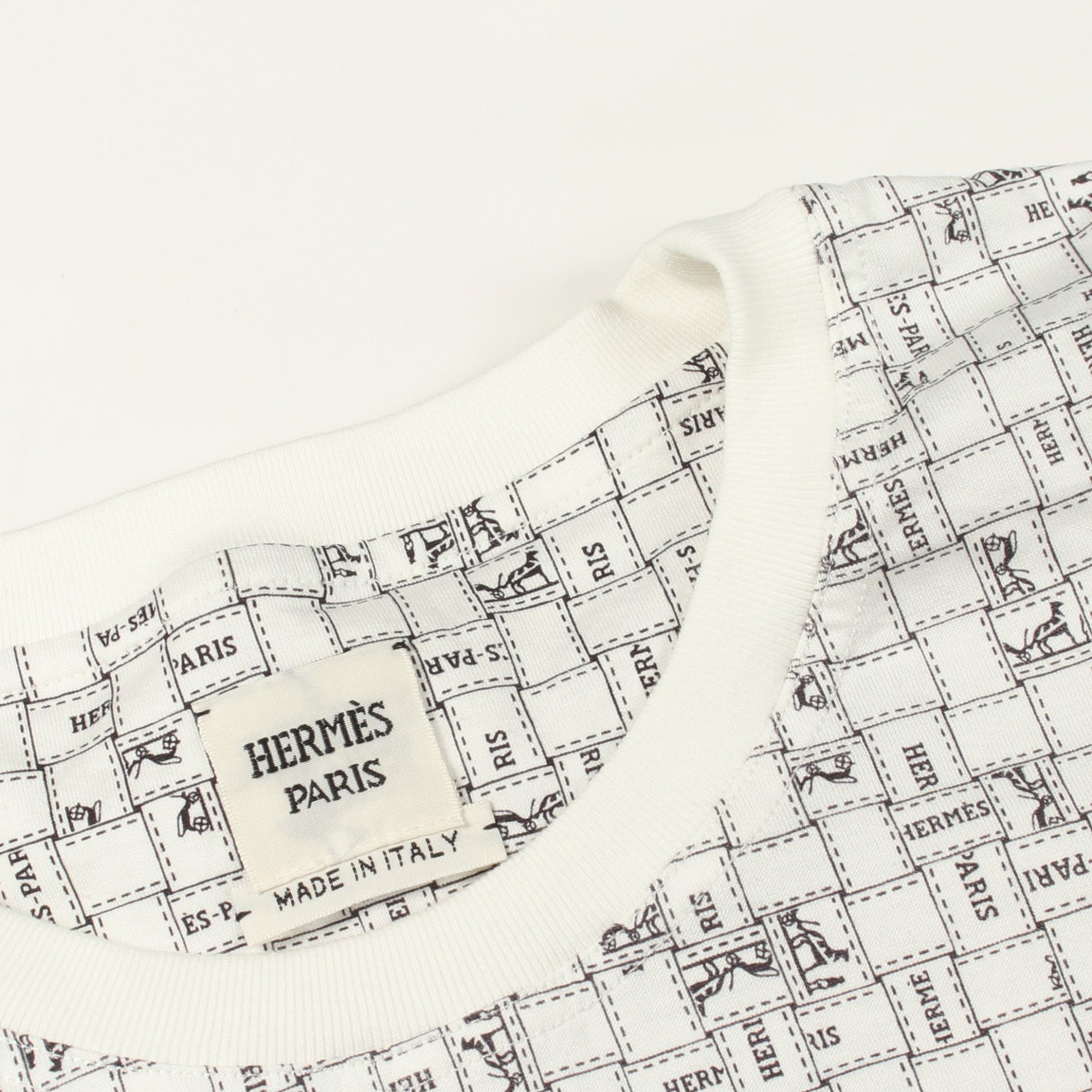 BOLDUC AU CARRE ボルデュック チェック 半袖Tシャツ クルーネック コットン ホワイト エルメス トップス HERMES