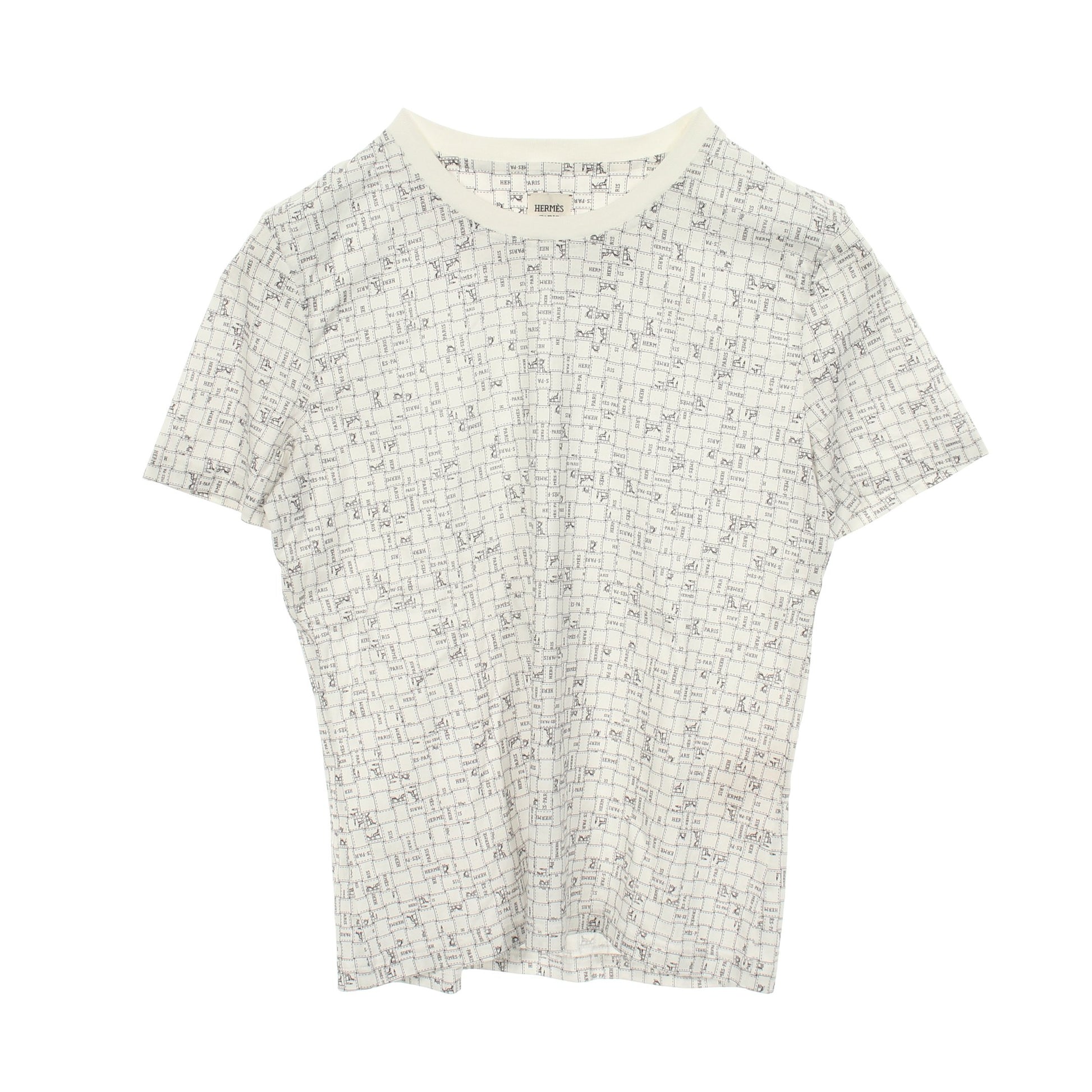 BOLDUC AU CARRE ボルデュック チェック 半袖Tシャツ クルーネック コットン ホワイト エルメス トップス HERMES
