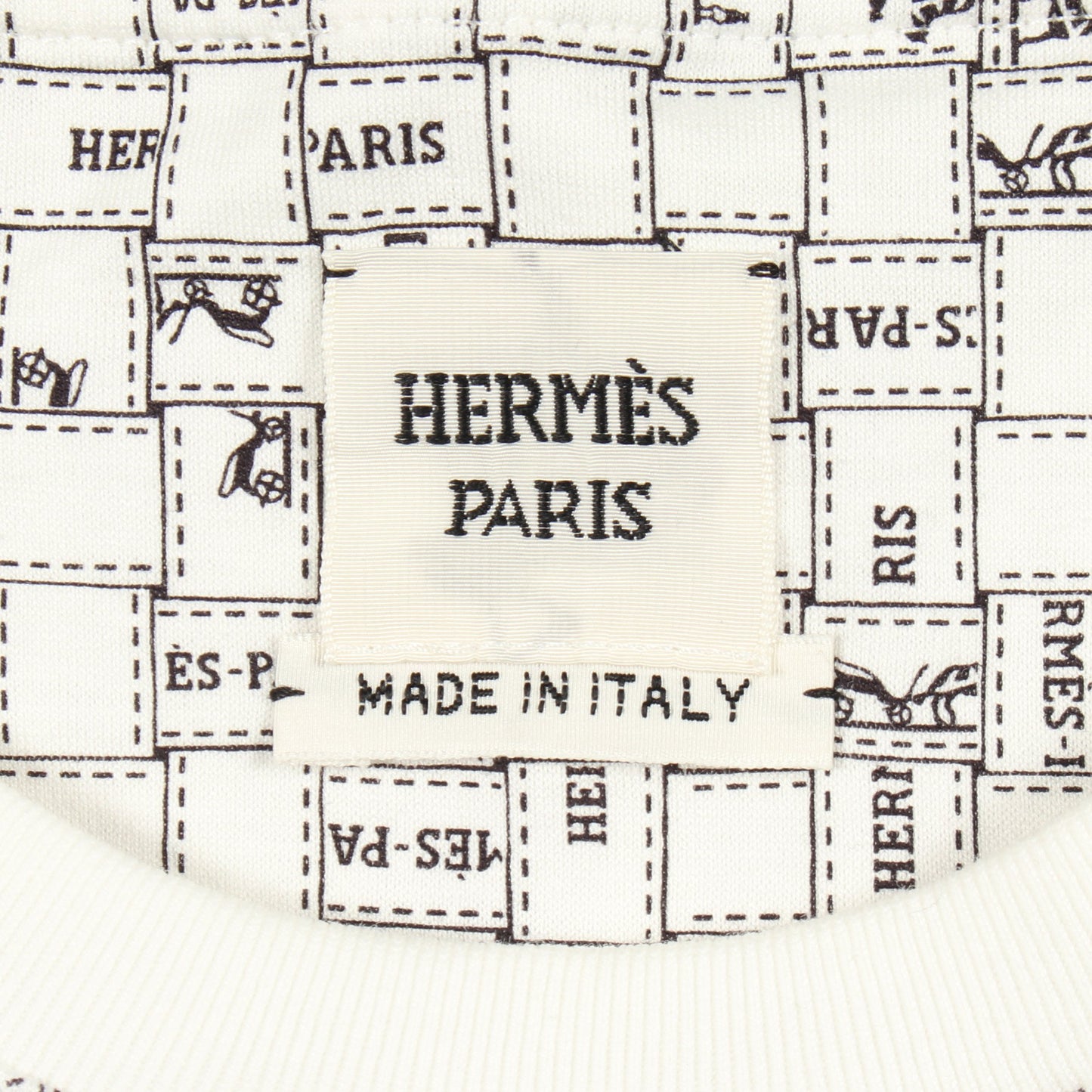 BOLDUC AU CARRE ボルデュック チェック 半袖Tシャツ クルーネック コットン ホワイト エルメス トップス HERMES