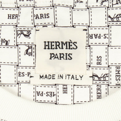 BOLDUC AU CARRE ボルデュック チェック 半袖Tシャツ クルーネック コットン ホワイト エルメス トップス HERMES