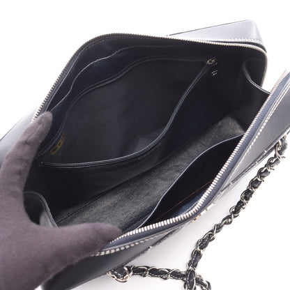 チョコバー ワイルドステッチ チェーンショルダーバッグ レザー ダークネイビー シルバー金具 シャネル バッグ CHANEL