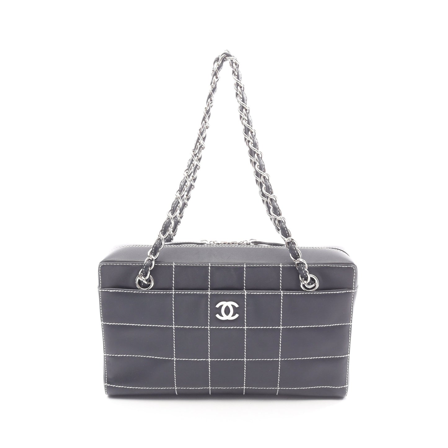 チョコバー ワイルドステッチ チェーンショルダーバッグ レザー ダークネイビー シルバー金具 シャネル バッグ CHANEL