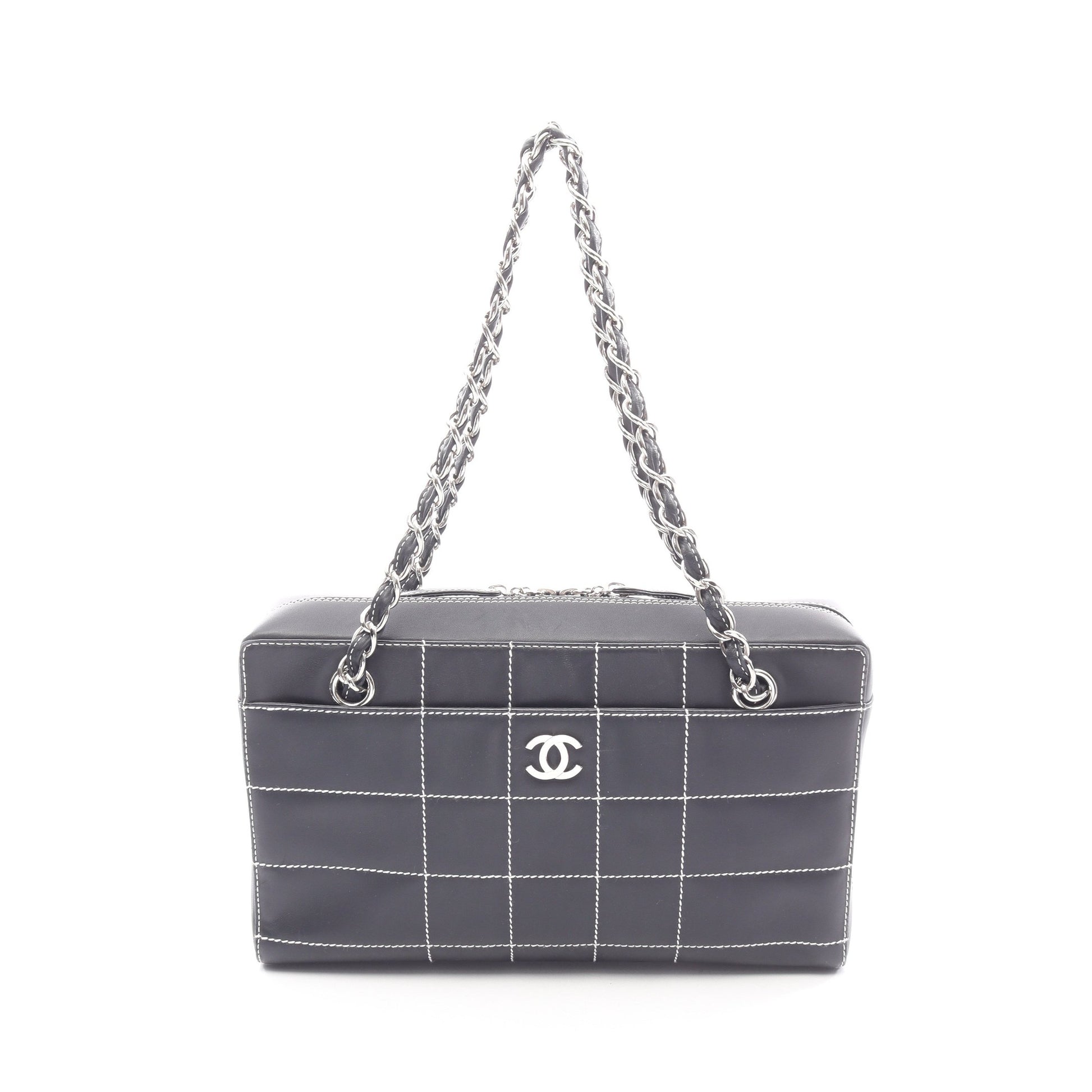 チョコバー ワイルドステッチ チェーンショルダーバッグ レザー ダークネイビー シルバー金具 シャネル バッグ CHANEL