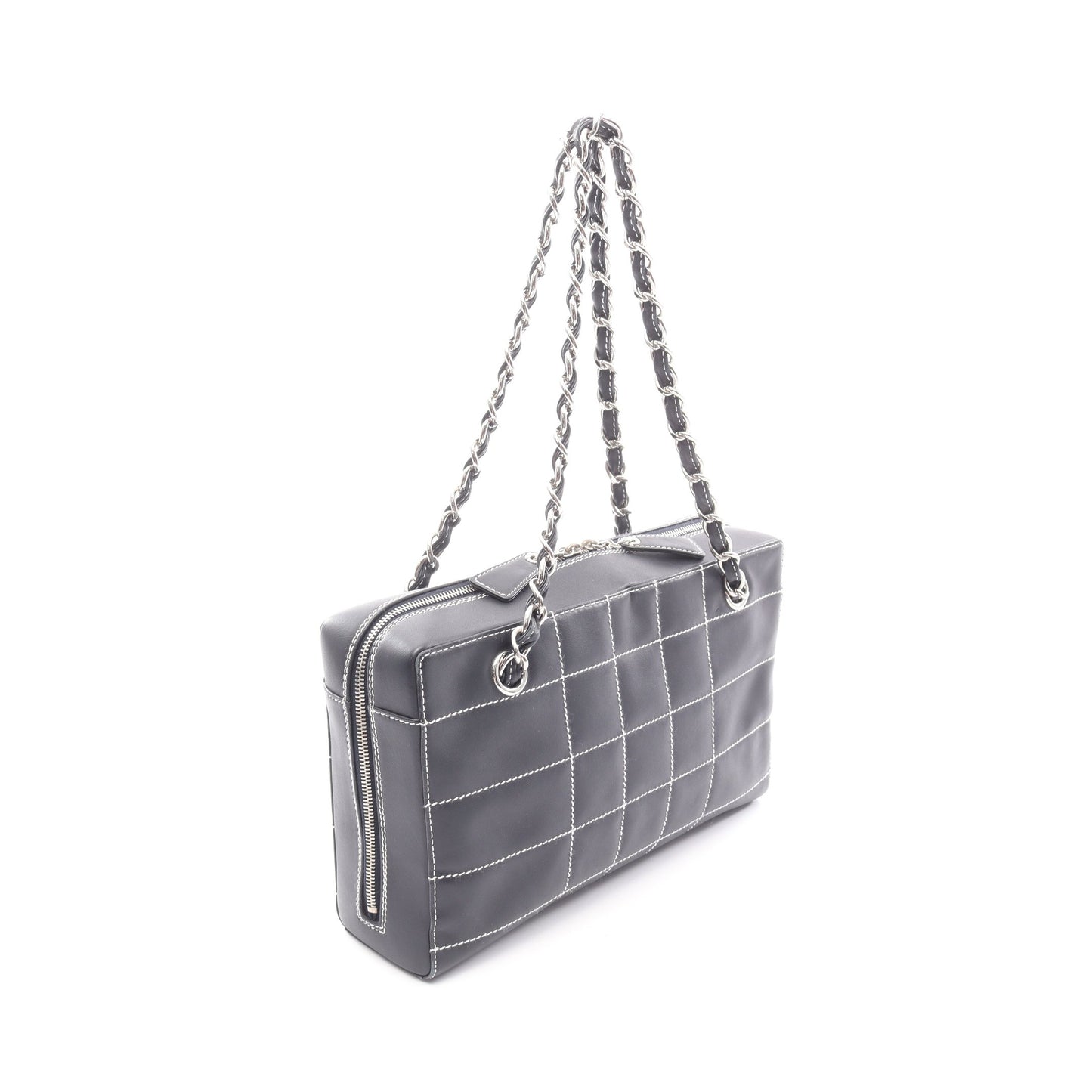 チョコバー ワイルドステッチ チェーンショルダーバッグ レザー ダークネイビー シルバー金具 シャネル バッグ CHANEL