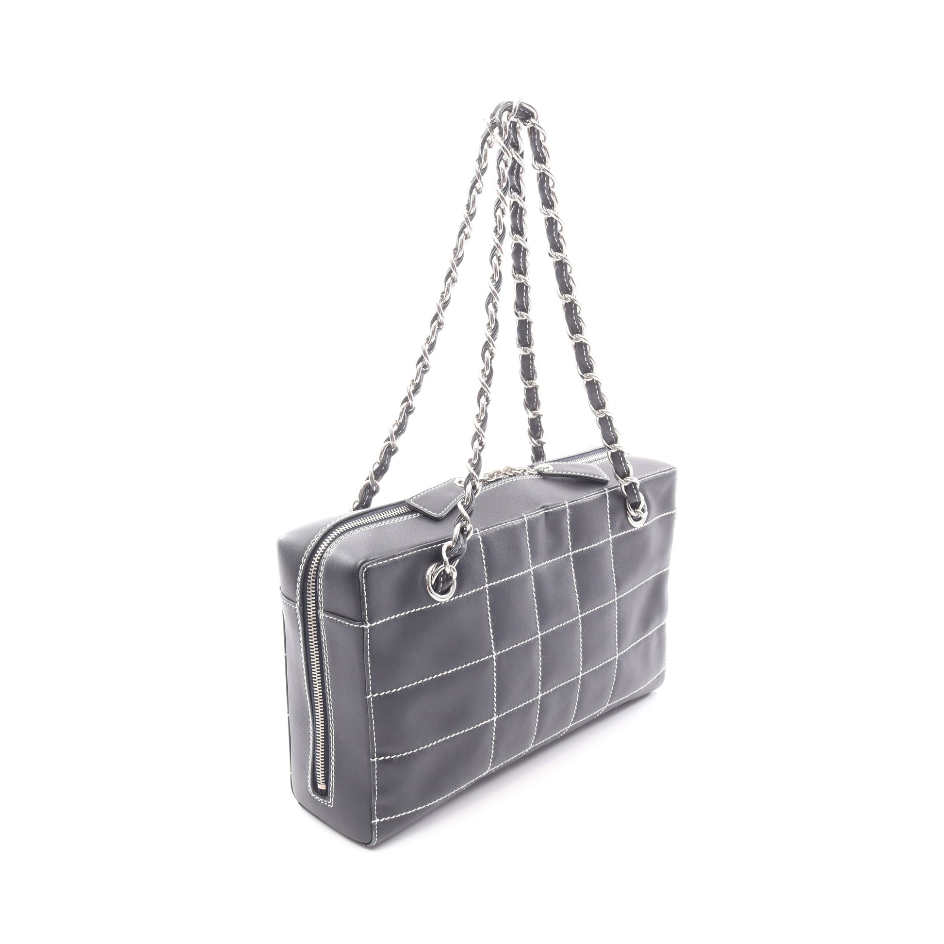 チョコバー ワイルドステッチ チェーンショルダーバッグ レザー ダークネイビー シルバー金具 シャネル バッグ CHANEL