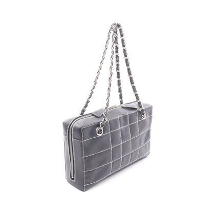チョコバー ワイルドステッチ チェーンショルダーバッグ レザー ダークネイビー シルバー金具 シャネル バッグ CHANEL