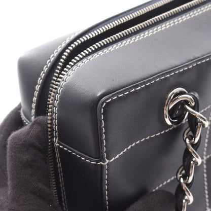 チョコバー ワイルドステッチ チェーンショルダーバッグ レザー ダークネイビー シルバー金具 シャネル バッグ CHANEL