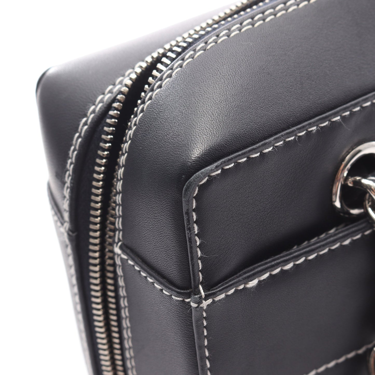 チョコバー ワイルドステッチ チェーンショルダーバッグ レザー ダークネイビー シルバー金具 シャネル バッグ CHANEL