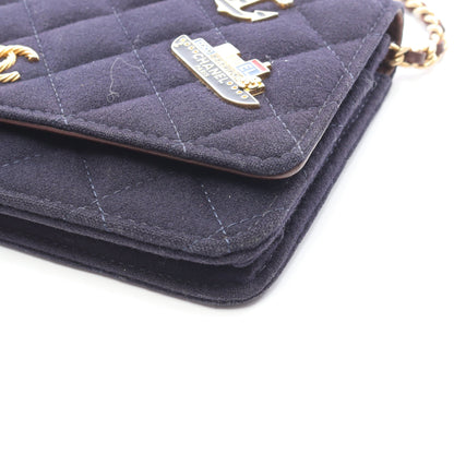 マトラッセ マリンチャーム チェーンウォレット ウール レザー ネイビー ブラウン ゴールド金具 シャネル バッグ CHANEL