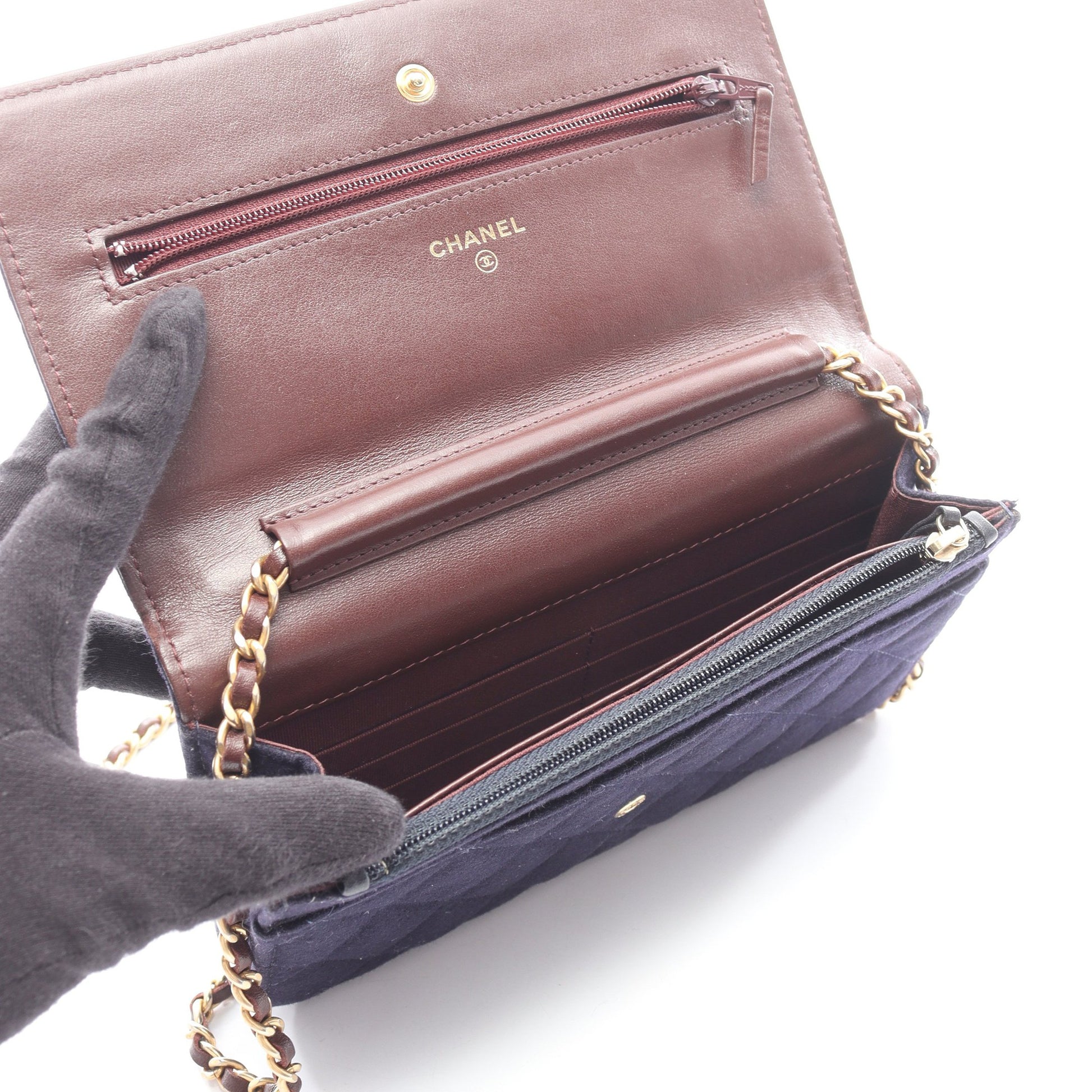マトラッセ マリンチャーム チェーンウォレット ウール レザー ネイビー ブラウン ゴールド金具 シャネル バッグ CHANEL