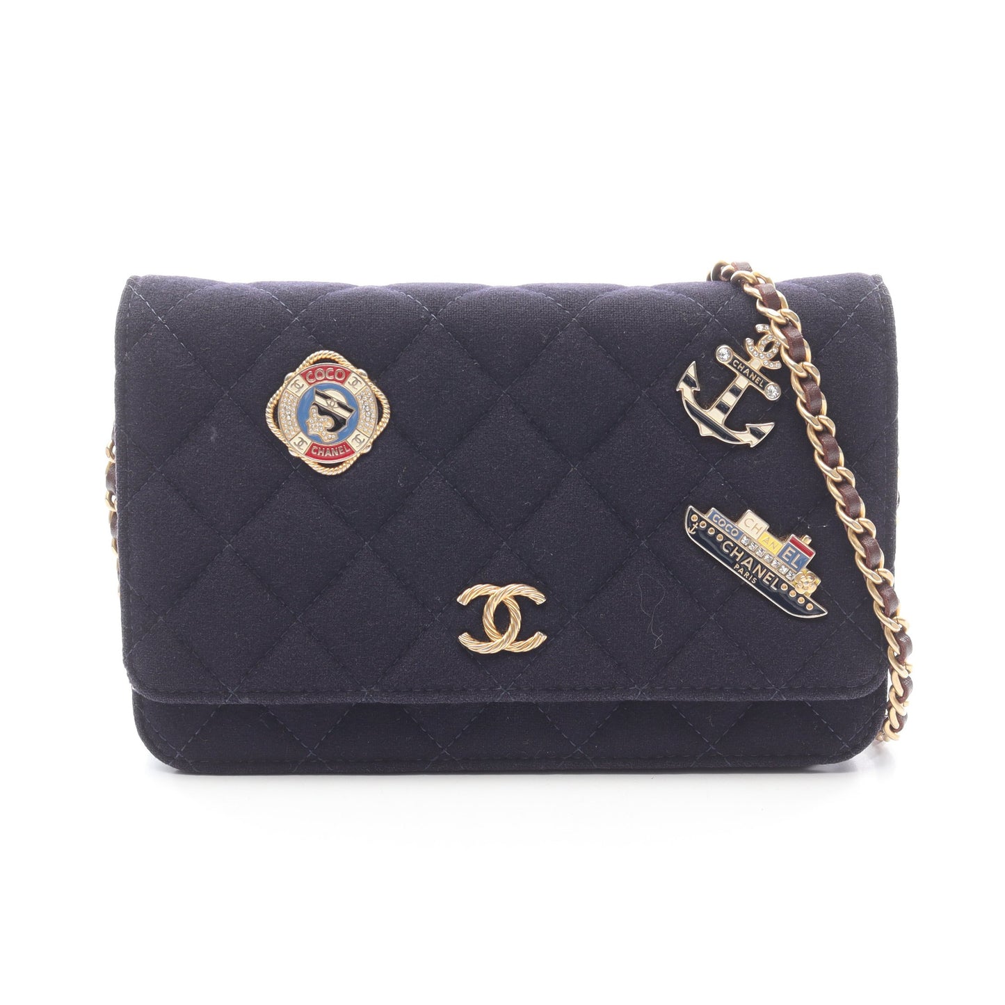 マトラッセ マリンチャーム チェーンウォレット ウール レザー ネイビー ブラウン ゴールド金具 シャネル バッグ CHANEL