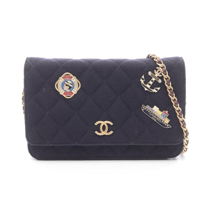 マトラッセ マリンチャーム チェーンウォレット ウール レザー ネイビー ブラウン ゴールド金具 シャネル バッグ CHANEL