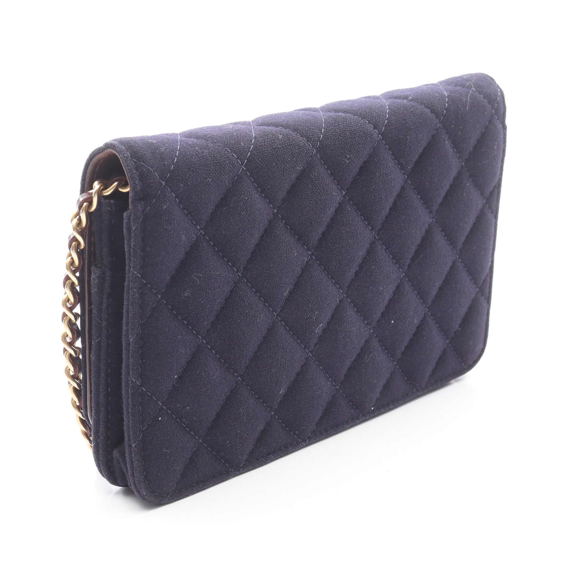 マトラッセ マリンチャーム チェーンウォレット ウール レザー ネイビー ブラウン ゴールド金具 シャネル バッグ CHANEL
