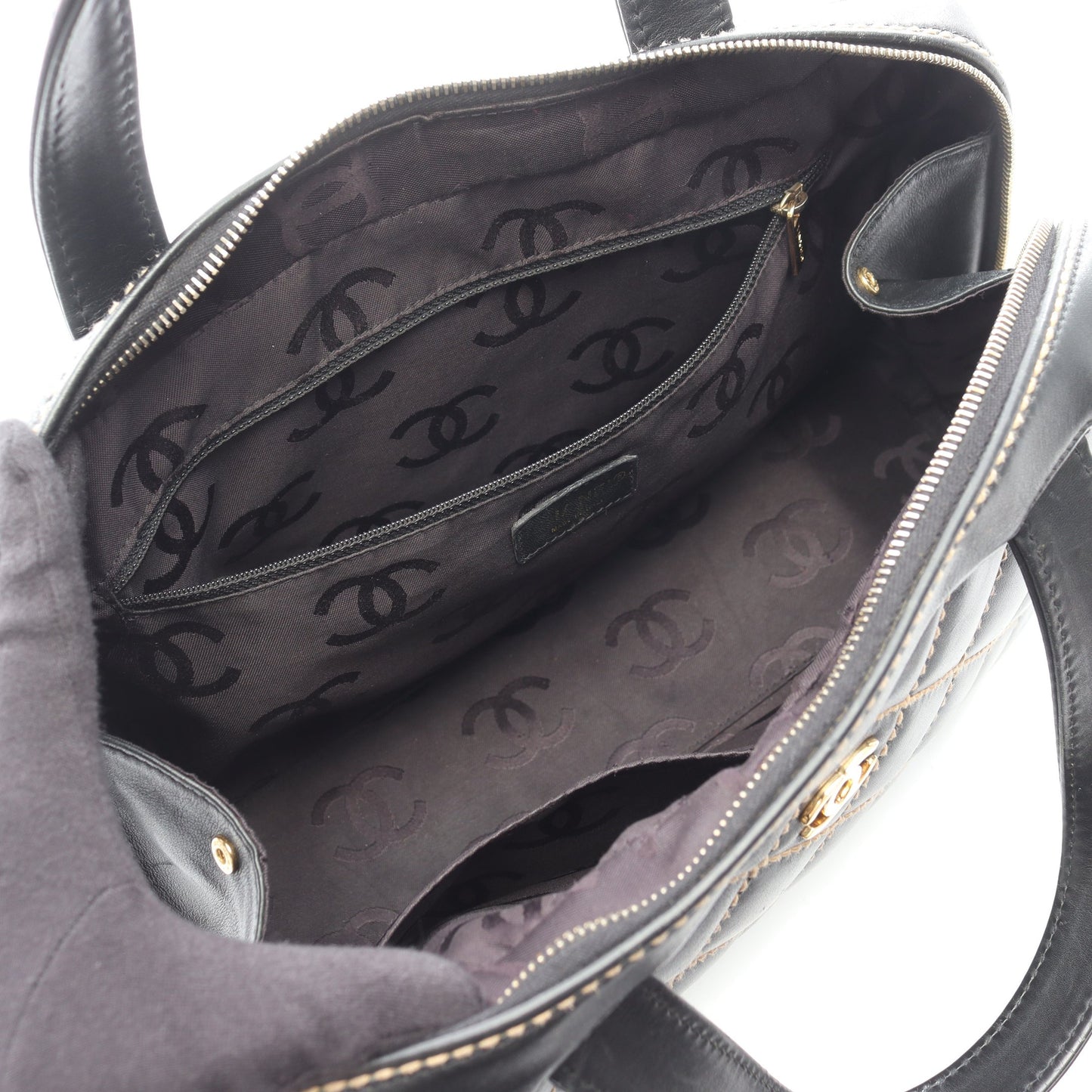 ワイルドステッチ ハンドバッグ ミニボストンバッグ レザー ブラック ゴールド金具 シャネル バッグ CHANEL