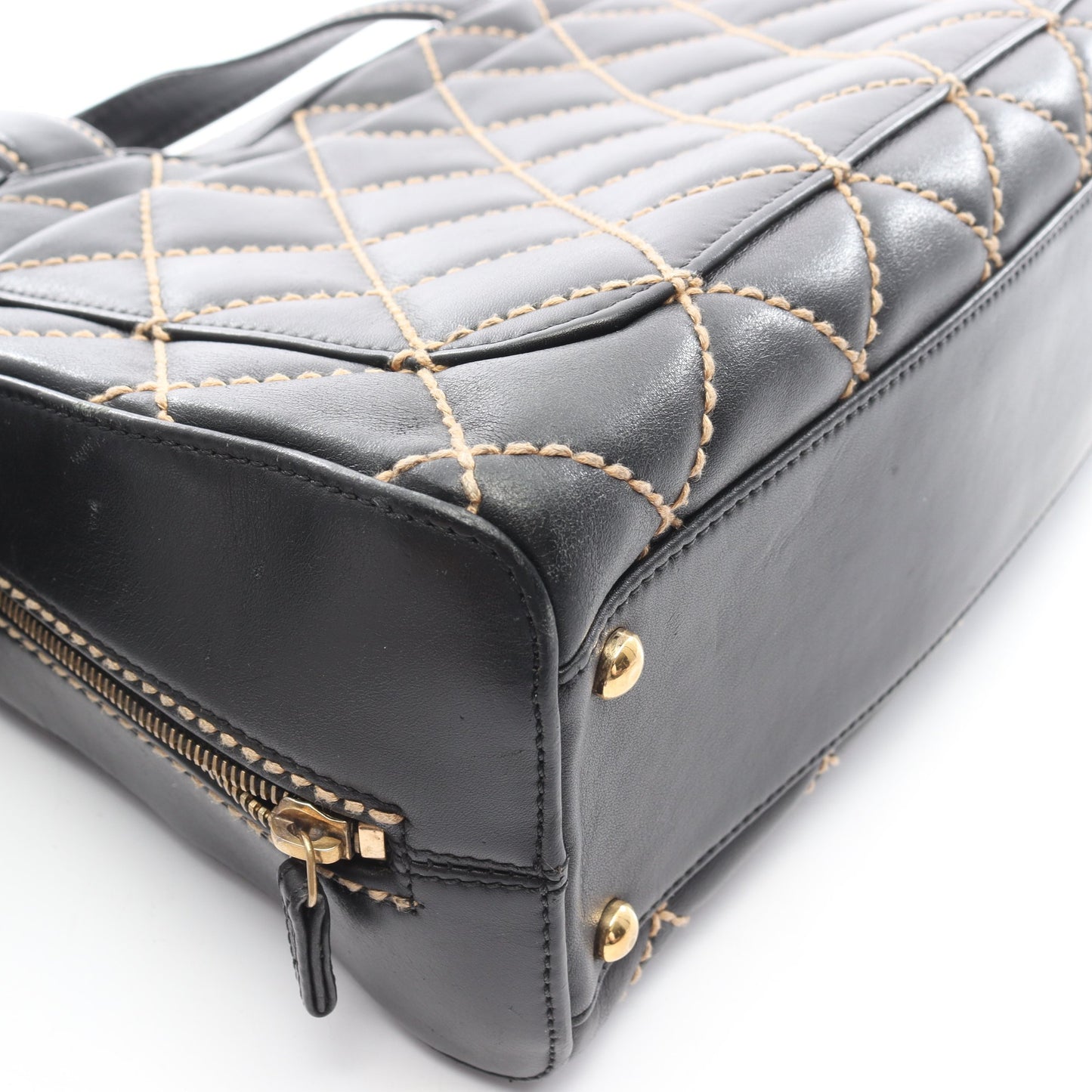 ワイルドステッチ ハンドバッグ ミニボストンバッグ レザー ブラック ゴールド金具 シャネル バッグ CHANEL
