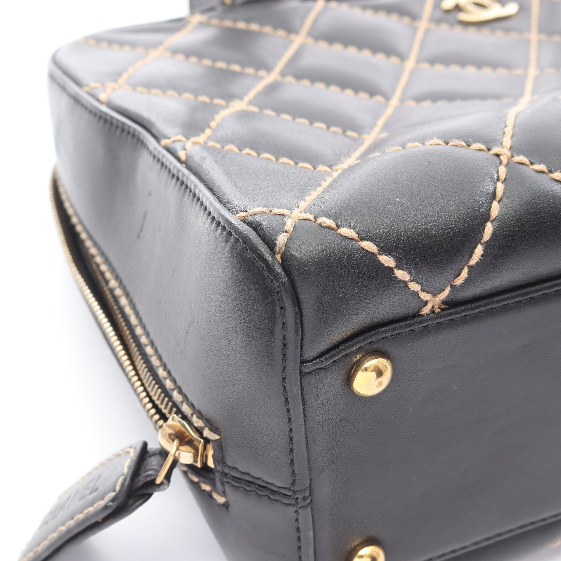 ワイルドステッチ ハンドバッグ ミニボストンバッグ レザー ブラック ゴールド金具 シャネル バッグ CHANEL