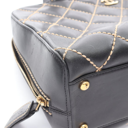 ワイルドステッチ ハンドバッグ ミニボストンバッグ レザー ブラック ゴールド金具 シャネル バッグ CHANEL